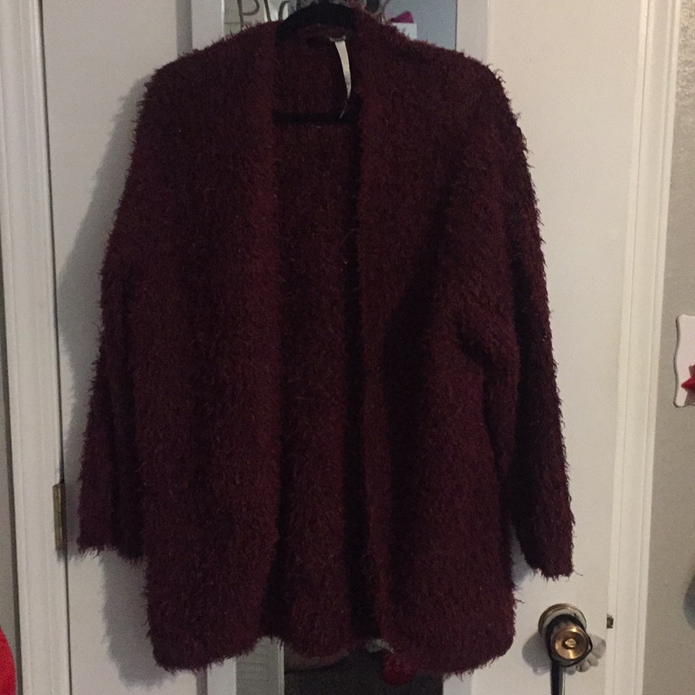 Fuzzy Maroon Cardigan